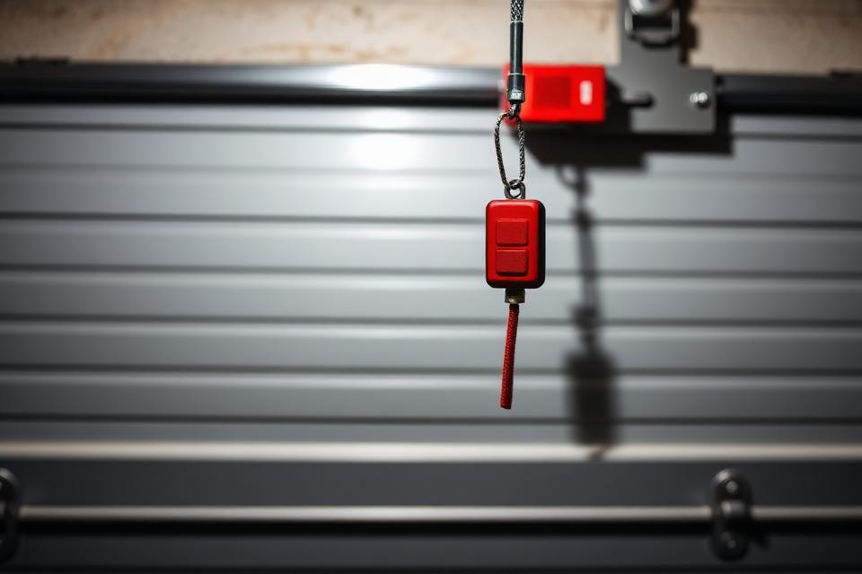 Emergency garage door manual release cord for family safety